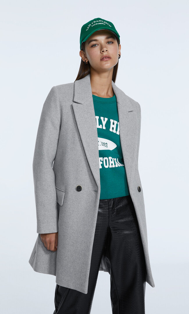 

Stradivarius Basic-Stoffmantel Grau Melange Xl