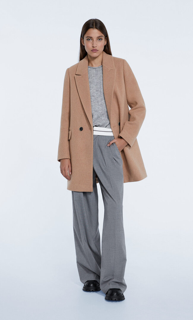 

Stradivarius Manteau Laine Mélangée Basique Beige M