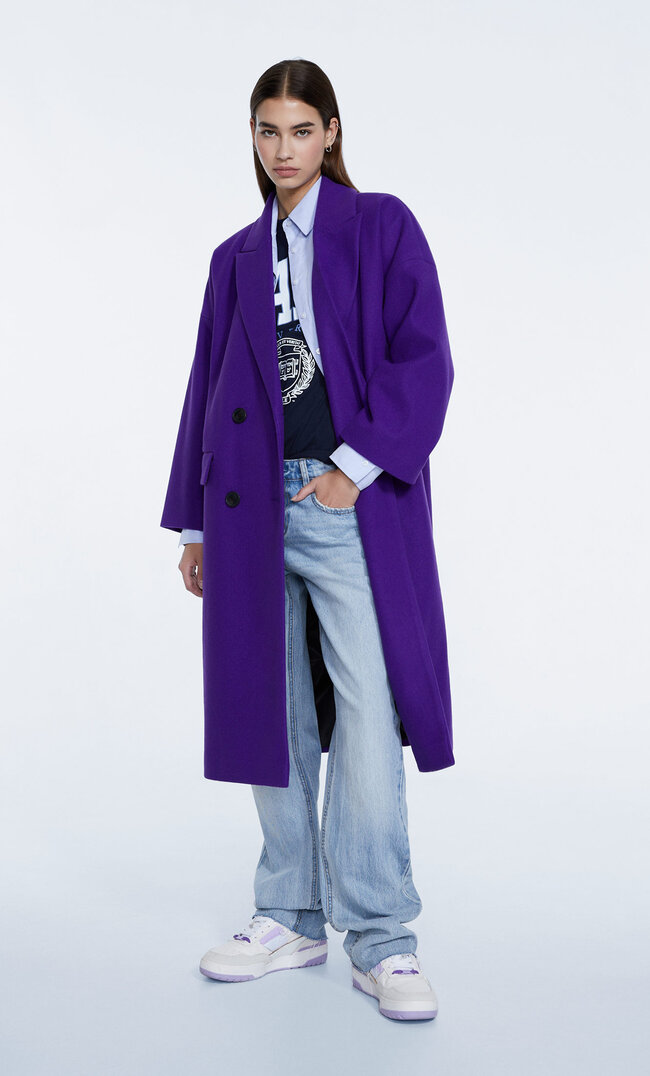 

Stradivarius Przyjemny W Dotyku Długi Płaszcz Oversize Purpurowy M