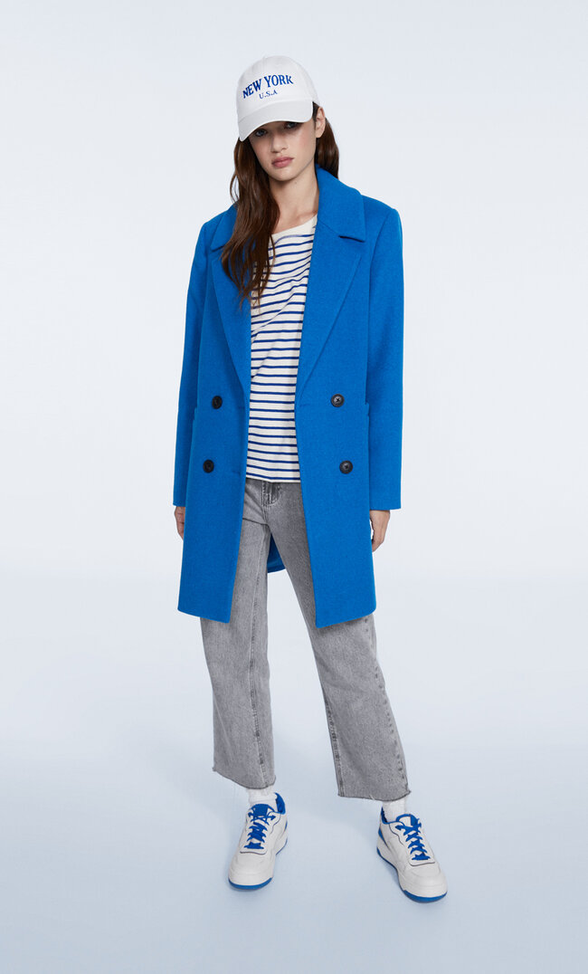 

Stradivarius Zweireihiger Mantel Mittelblau Xs