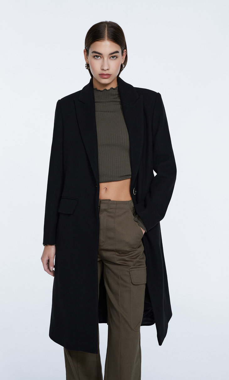 Wool coat with 1 button