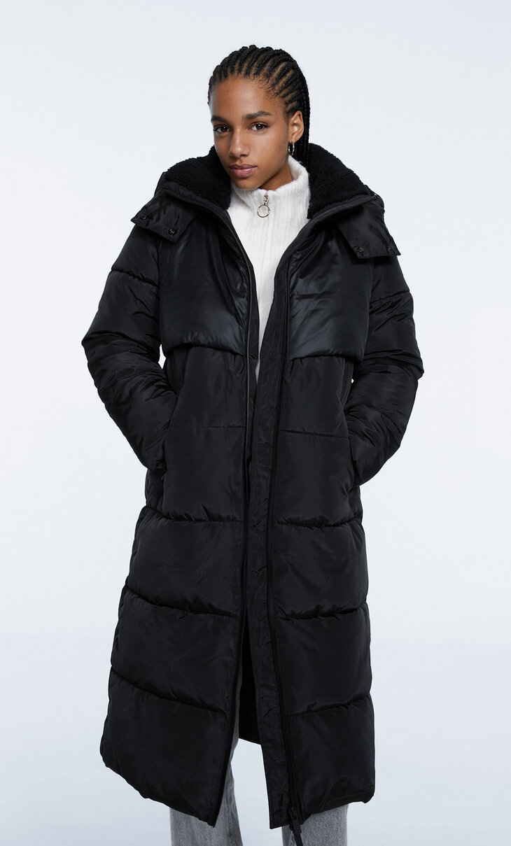 Puffer coat in two materials
