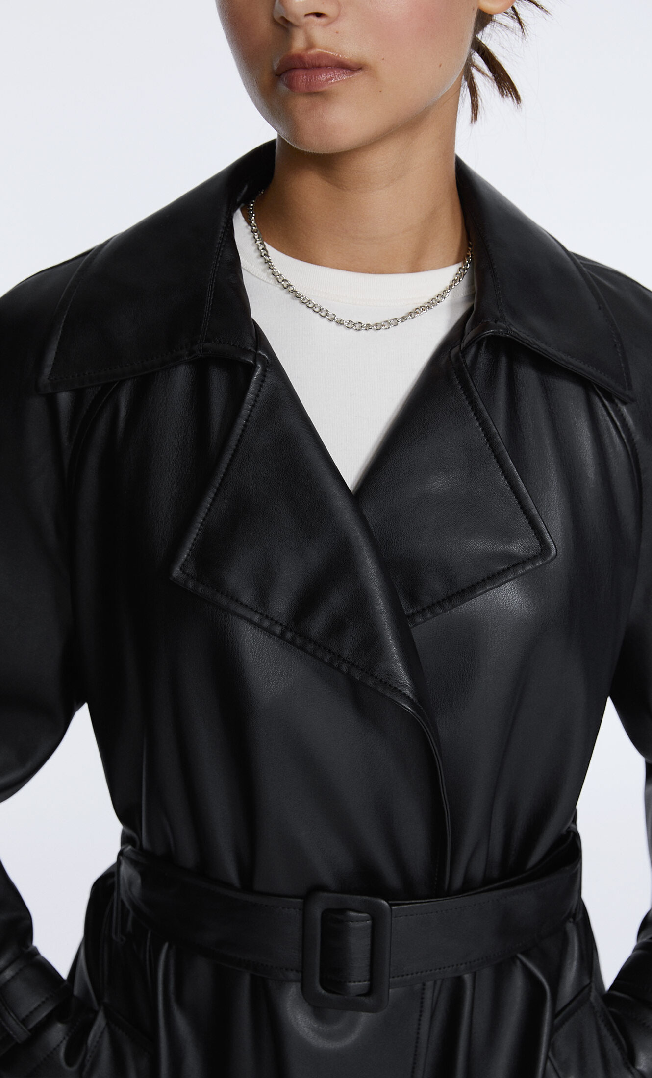 Long faux leather trench coat Women's fashion Stradivarius México