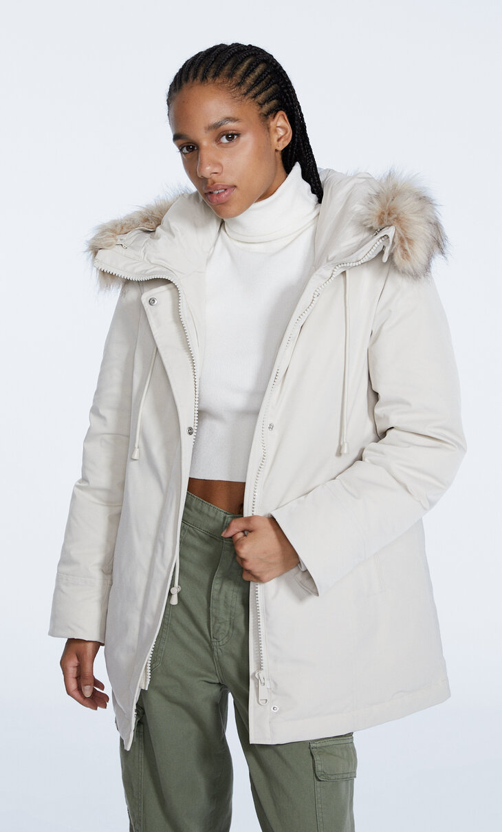 Hooded parka with faux fur