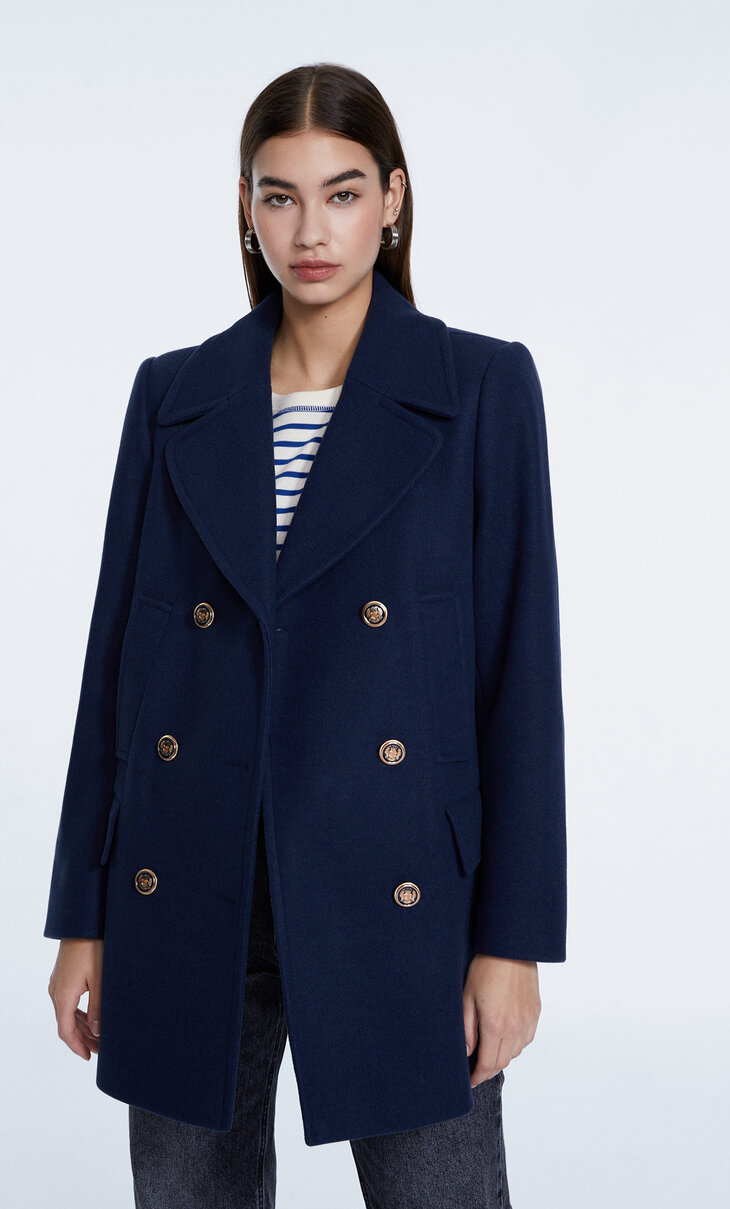 Mid wool coat with metal buttons