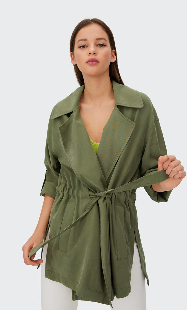 

Stradivarius Fließender Trenchcoat Khaki Xs