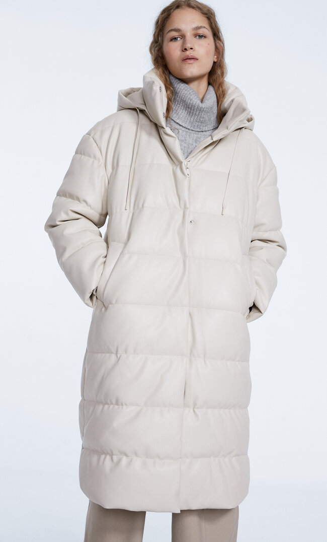 

Stradivarius Steppmantel Aus Kunstleder Ecru Xl