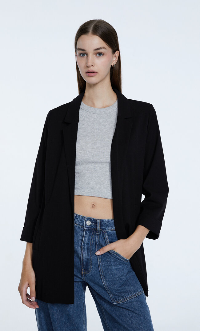 

Stradivarius Offener, Fließender Blazer Schwarz Xl