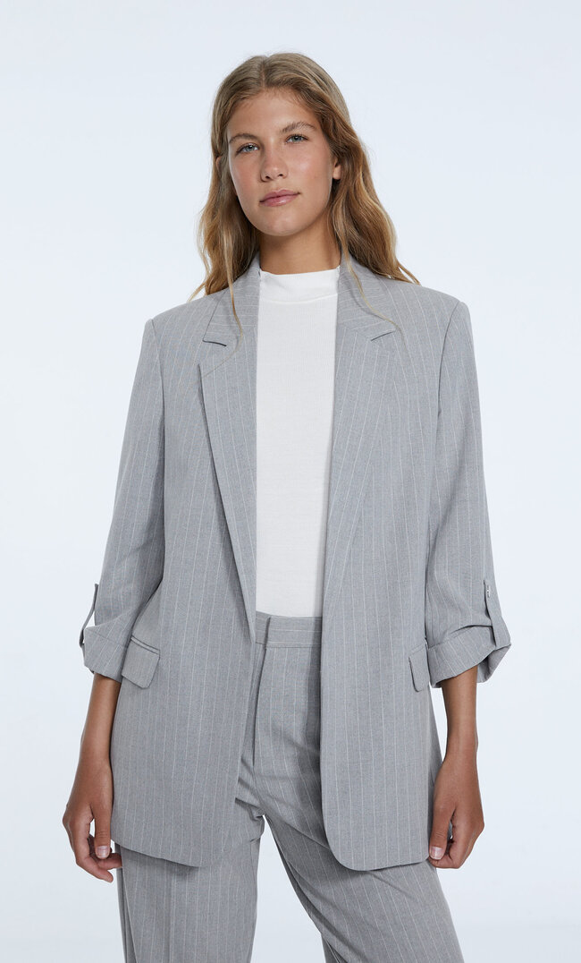 Stradivarius Blazer Mit Hochgerollten Ärmeln. Grau Melange Xl