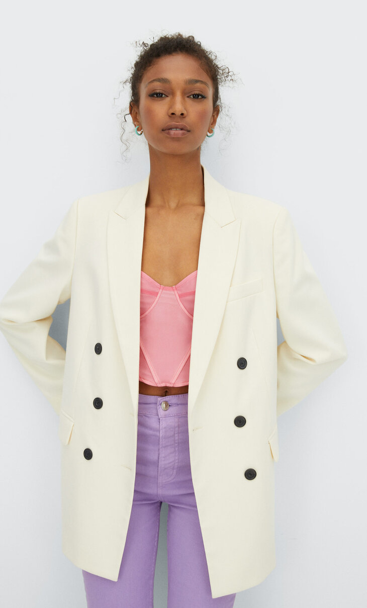 pink double breasted blazer