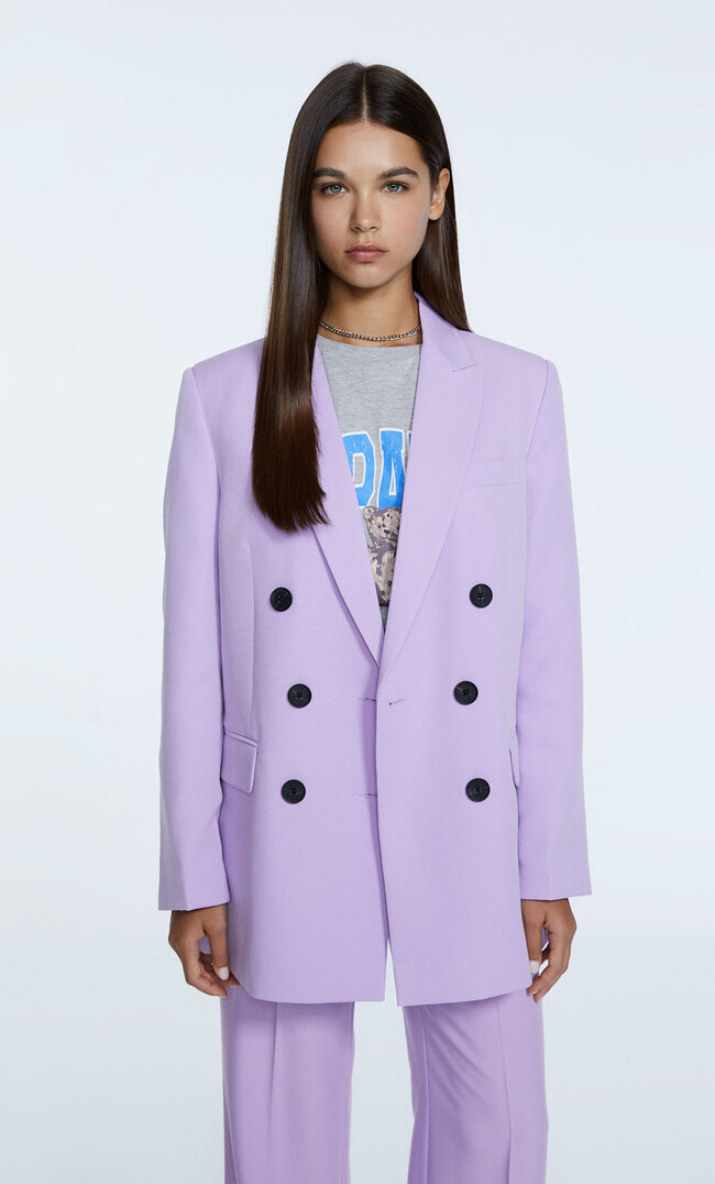 

Stradivarius Zweireihiger Blazer Lila Xs