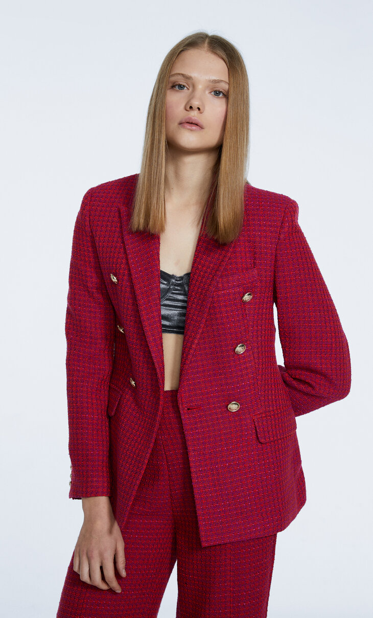 Textured blazer with metal buttons