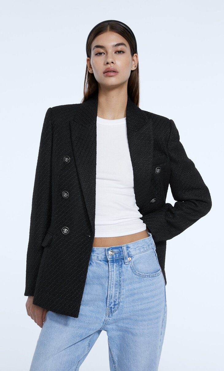 Textured blazer with metal buttons