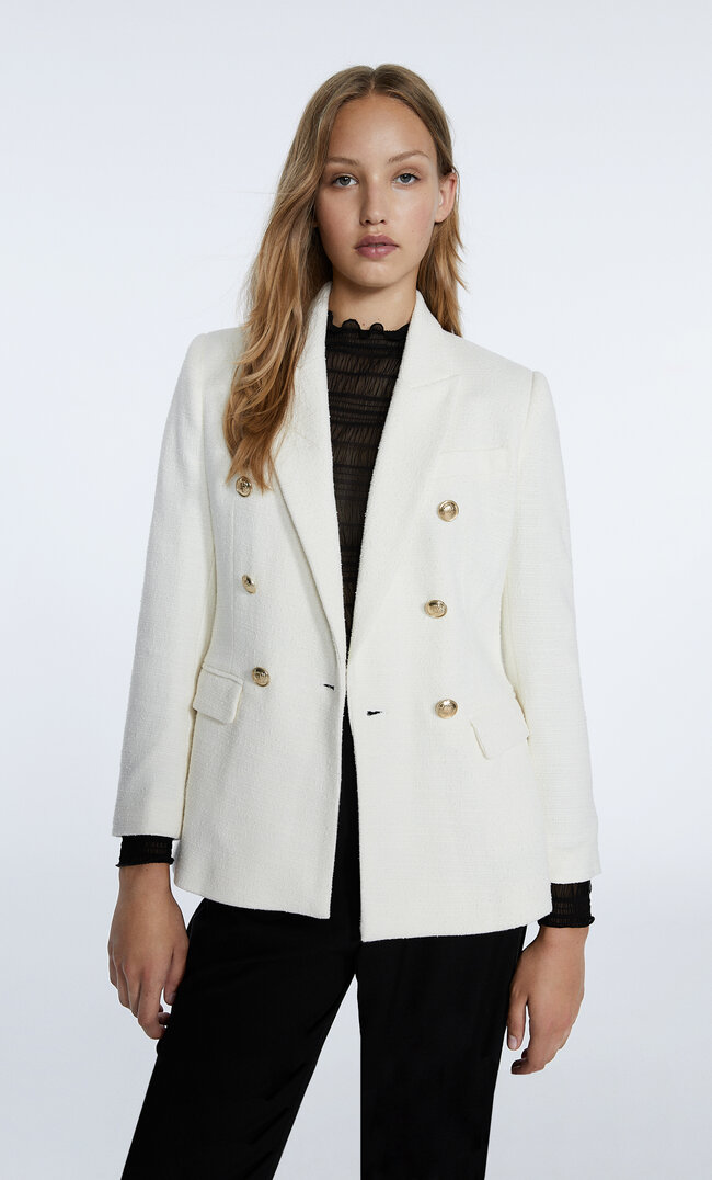 

Stradivarius Blazer Texturé Boutons Métalliques Écru S