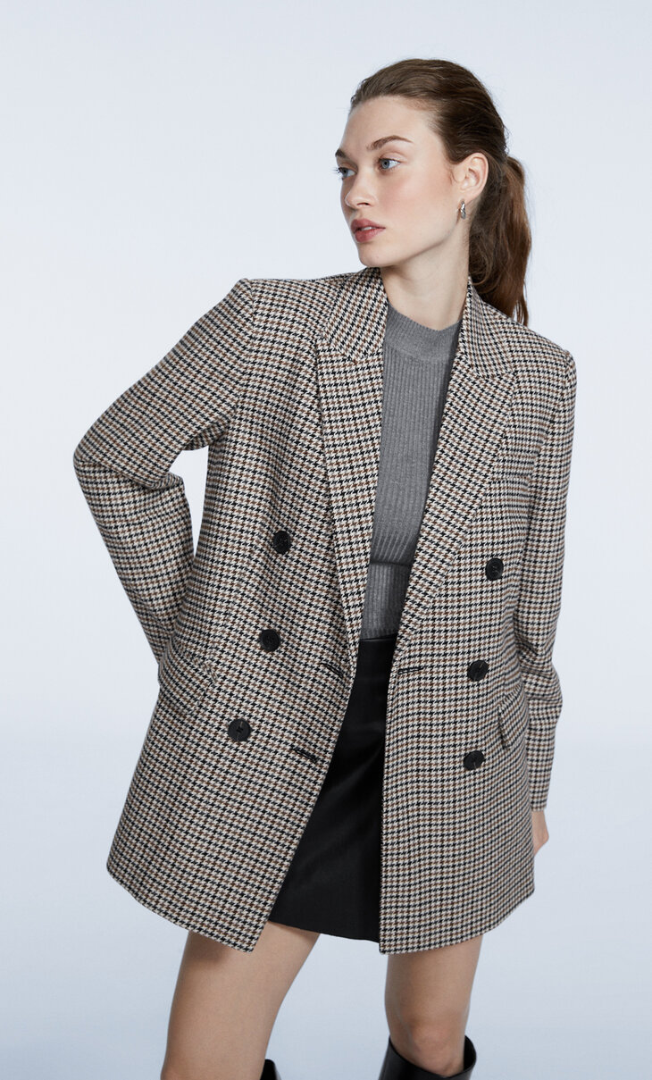 Houndstooth synthetic wool blazer