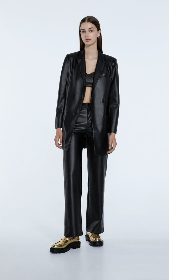 

Stradivarius Marynarka Oversize Ze Sztucznej Skóry Czarny Xs