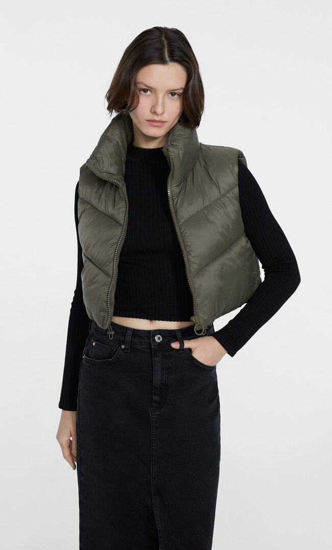 

Stradivarius Krótka Pikowana Kamizelka Khaki S
