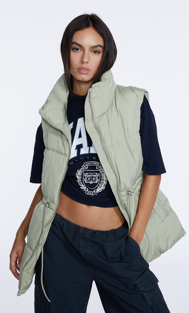 

Stradivarius Pikowana Kamizelka Średniej Długości Khaki Xl
