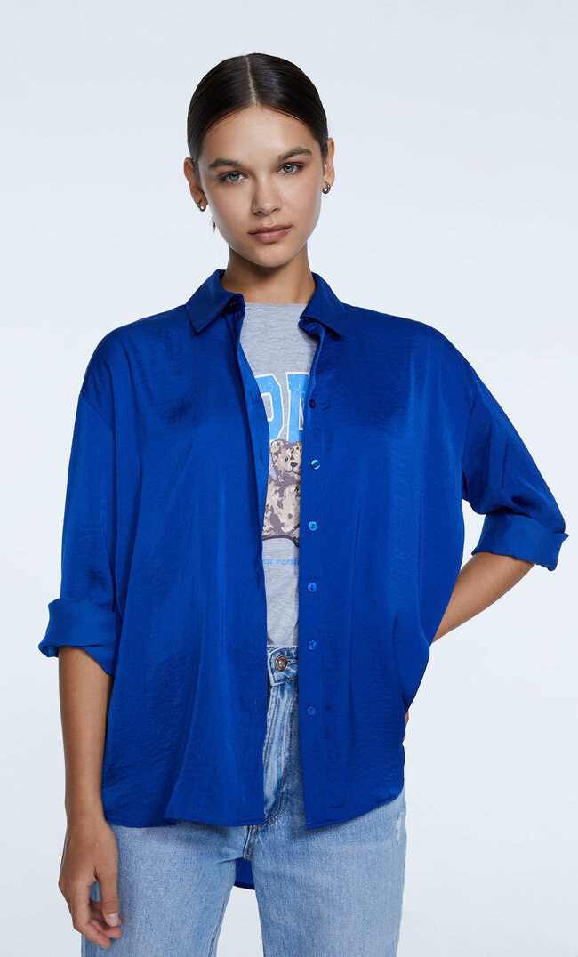 

Stradivarius Satinhemd Marineblau S