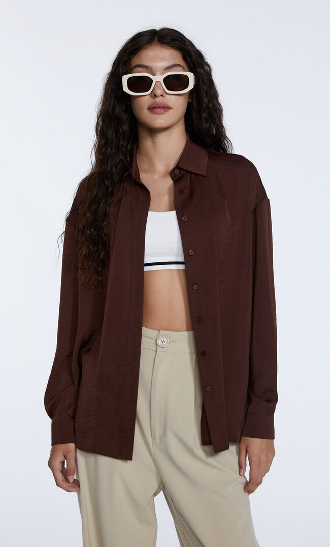 

Stradivarius Chemise En Satin Marron M