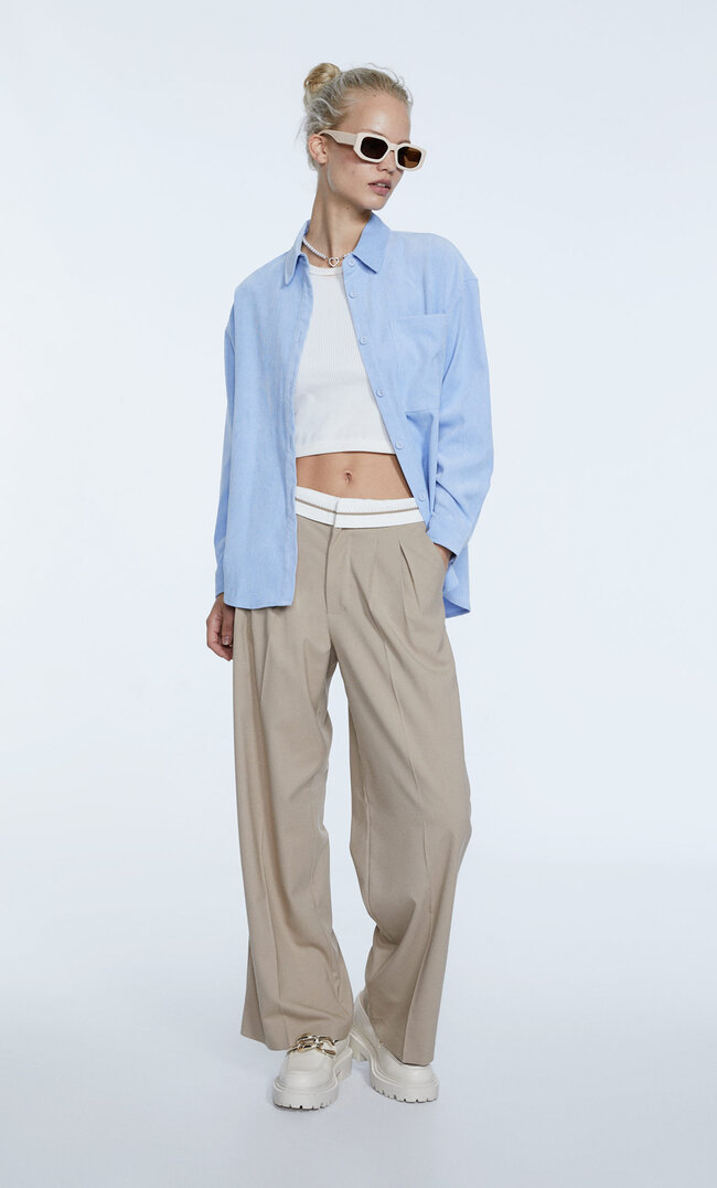 

Stradivarius Surchemise Microvelours Côtelé Bleu Ciel M