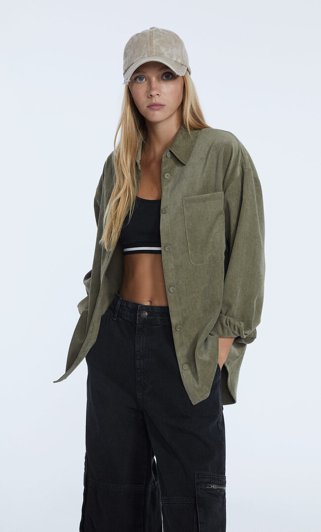 

Stradivarius Hemdjacke Aus Microcord Khaki L