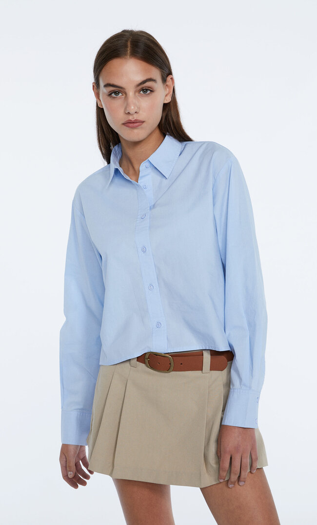 

Stradivarius Chemise Courte Popeline Bleu Ciel M