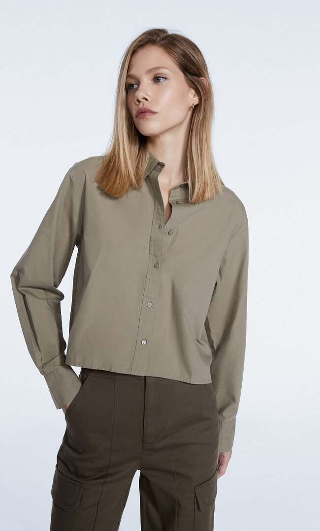 

Stradivarius Kurzes Popelinhemd Khaki Xl