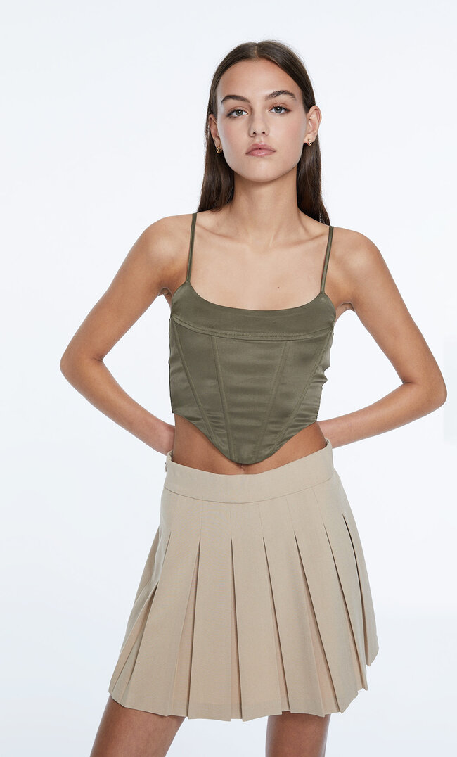 

Stradivarius Satynowy Top Gorsetowy Na Ramiączkach Khaki M
