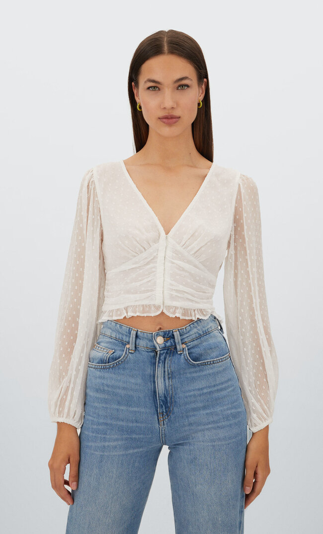 

Stradivarius Bluse Mit Häkchen Weiß Xs