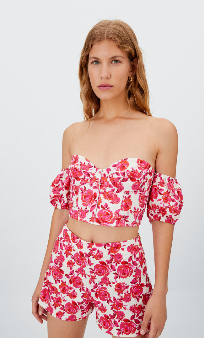 

Stradivarius Top Mit Herzausschnitt Und Blumenprint Fuchsia Xl