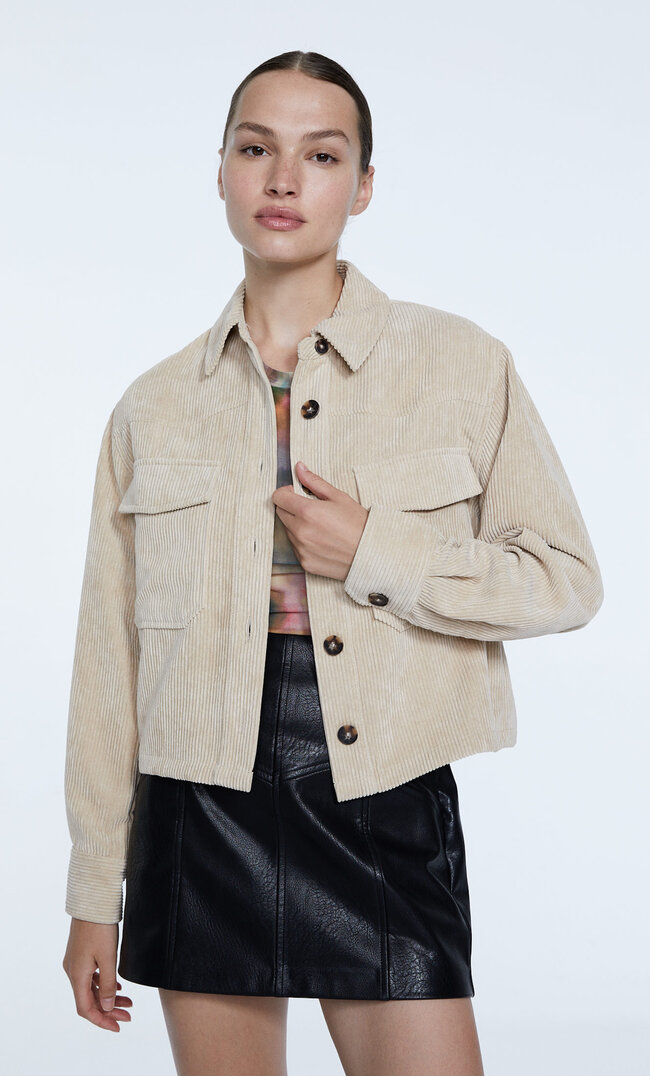 

Stradivarius Surchemise Courte En Velours Côtelé Beige Xl