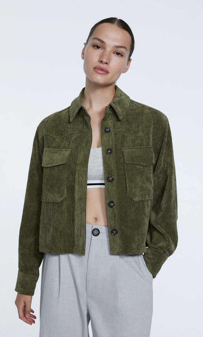 

Stradivarius Krótka Koszula Wierzchnia Ze Sztruksu Khaki Xl