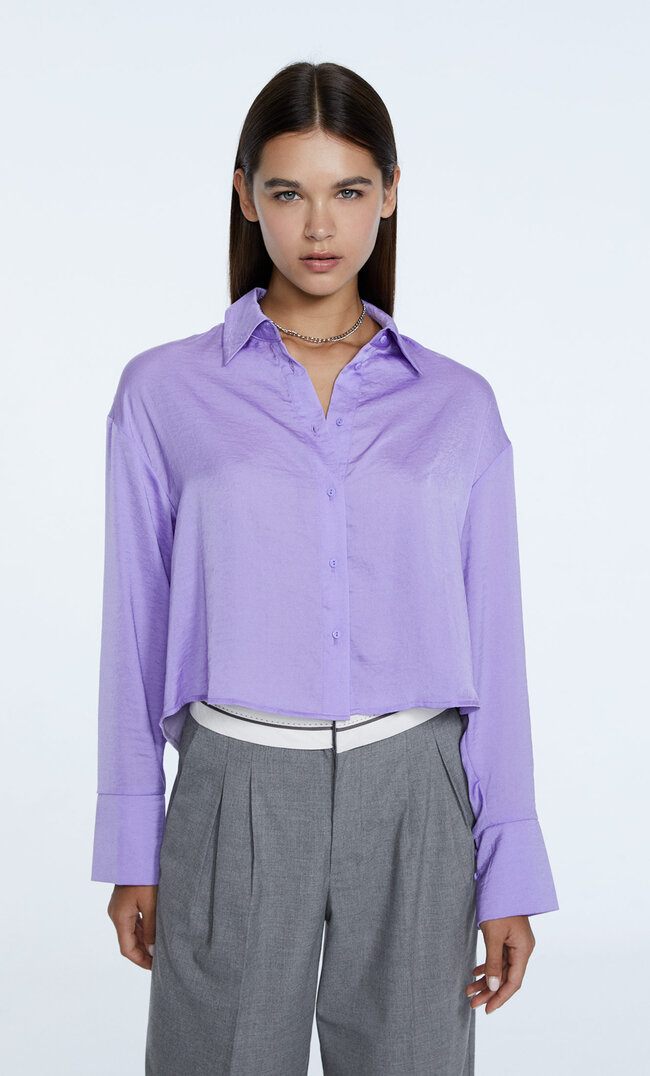 

Stradivarius Kurzes Satinhemd Lila M