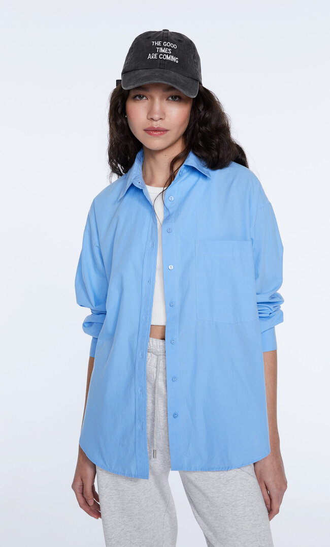 

Stradivarius Chemise Droite Popeline Bleu Ciel Xl