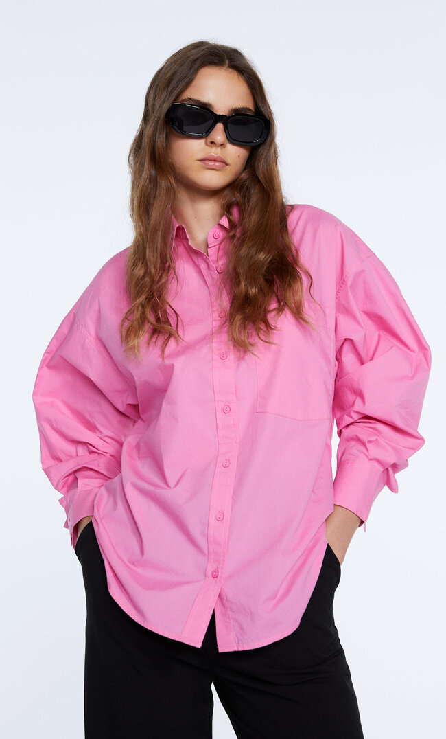

Stradivarius Chemise Droite Popeline Rose Bonbon M