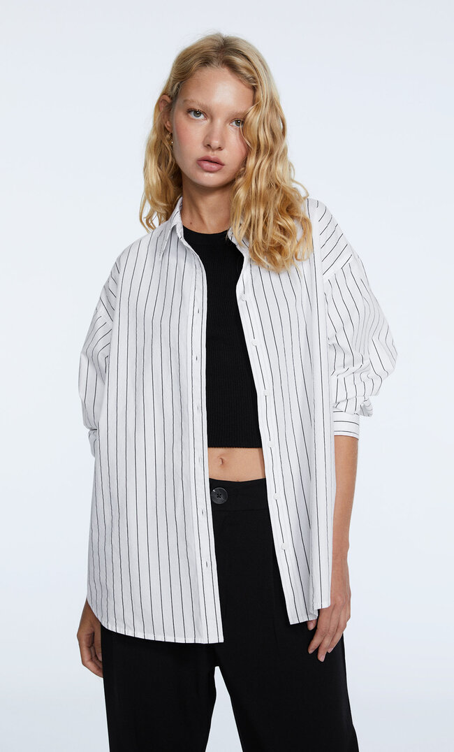 

Stradivarius Chemise Droite Popeline Rayures Noir Xs