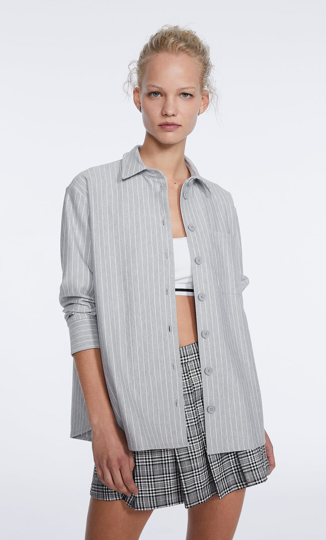 

Stradivarius Hemdjacke Mit Streifen Grau Melange S