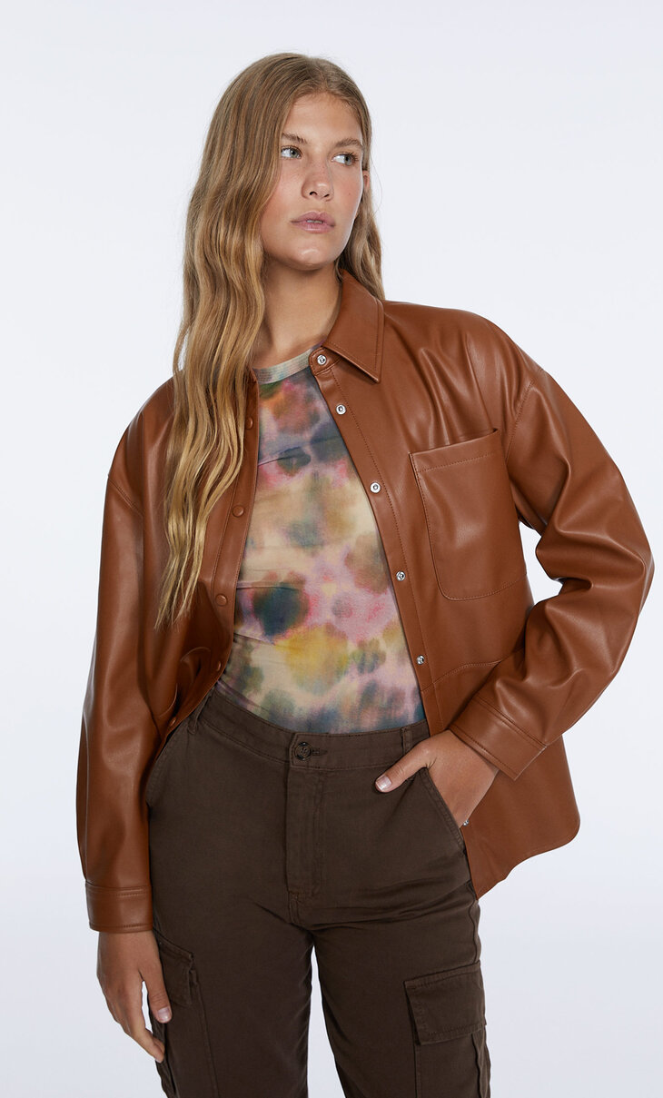 Faux leather oversize shirt
