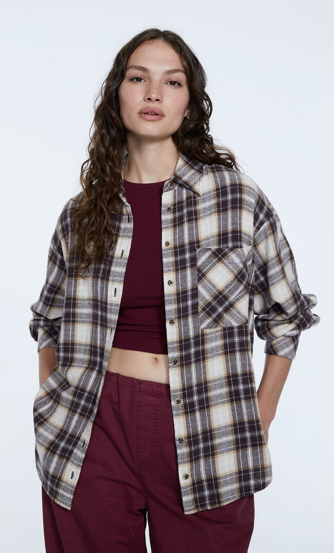 

Stradivarius Koszula Oversize W Kratkę Jasnobrązowy S