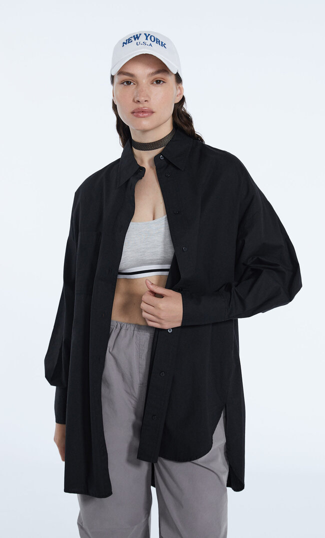 

Stradivarius Chemise Oversize Popeline Noir S