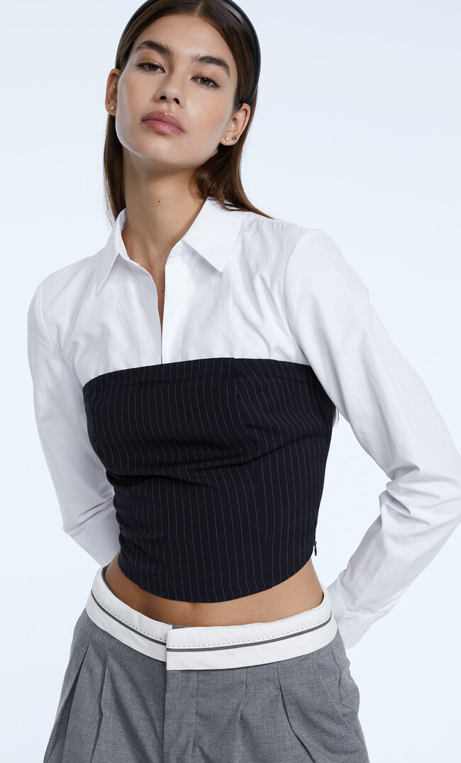 Stradivarius Hemd Mit Bustier Weiß M