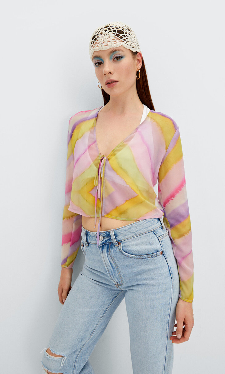 Semi-sheer blouse with chain detail