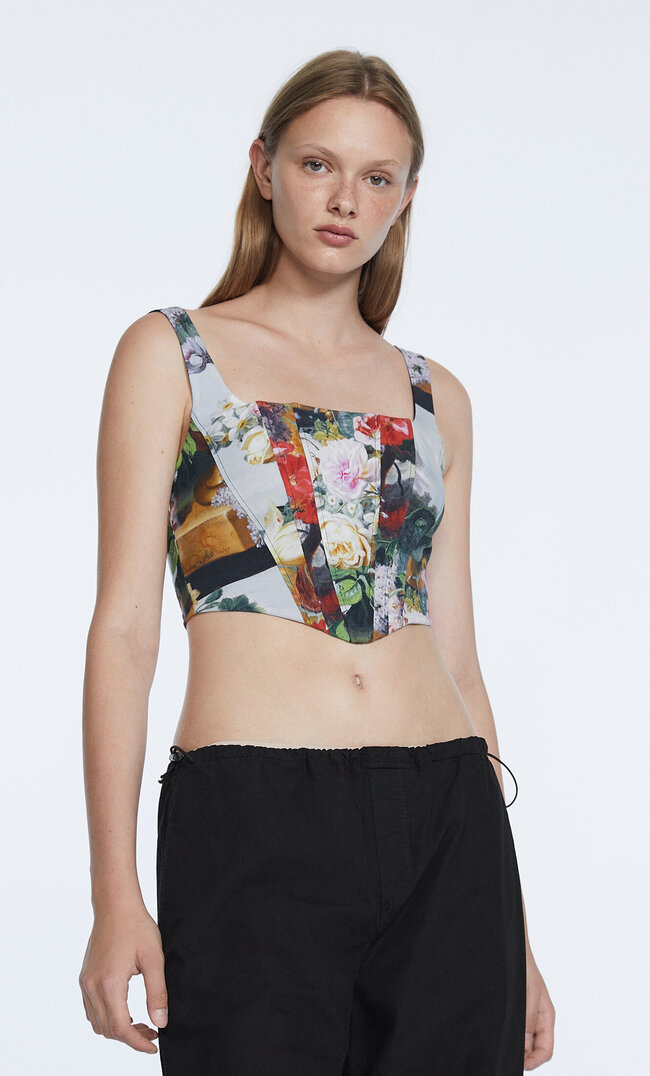 

Stradivarius Gorsetowy Top W Kwiaty Art Collection Błękitny Xl