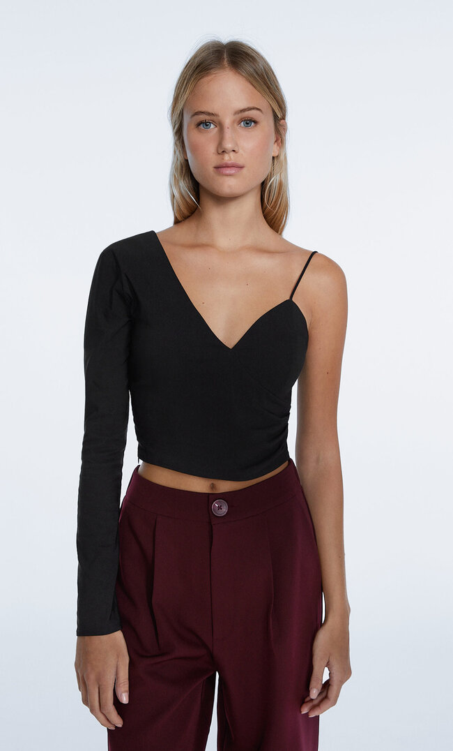 Stradivarius Asymmetrisches Bengalin-Top Schwarz L