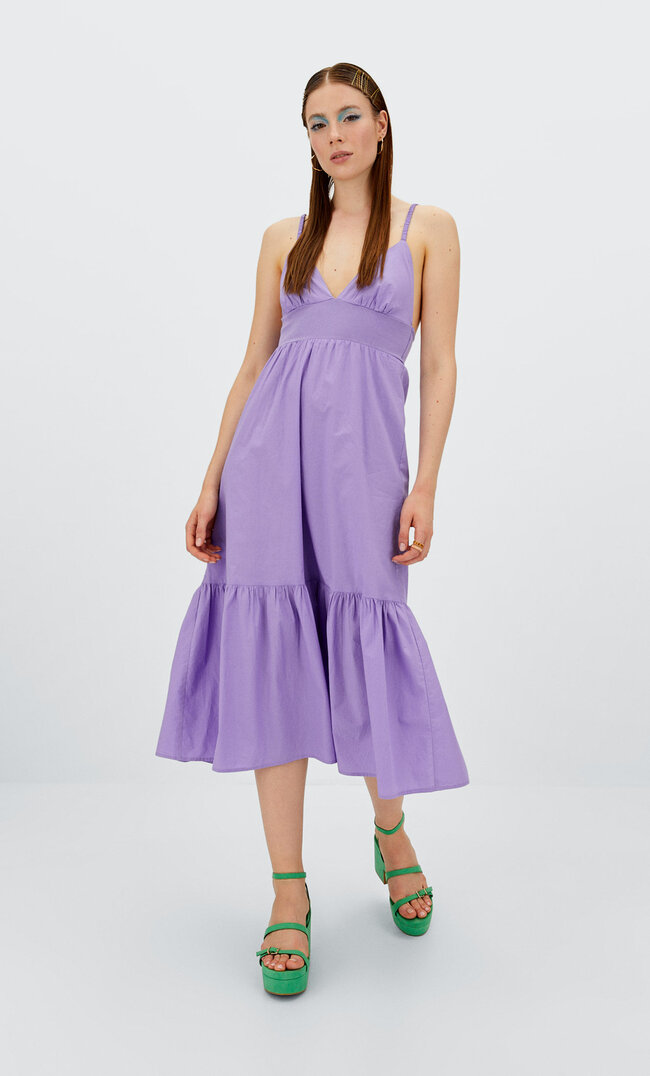 

Stradivarius Robe Midi Décolleté En V Mauve M
