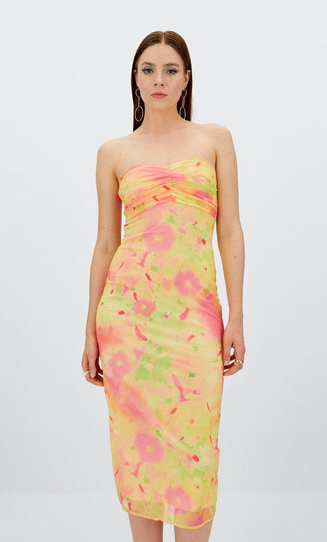 Stradivarius Robe Midi En Tulle Vert M
