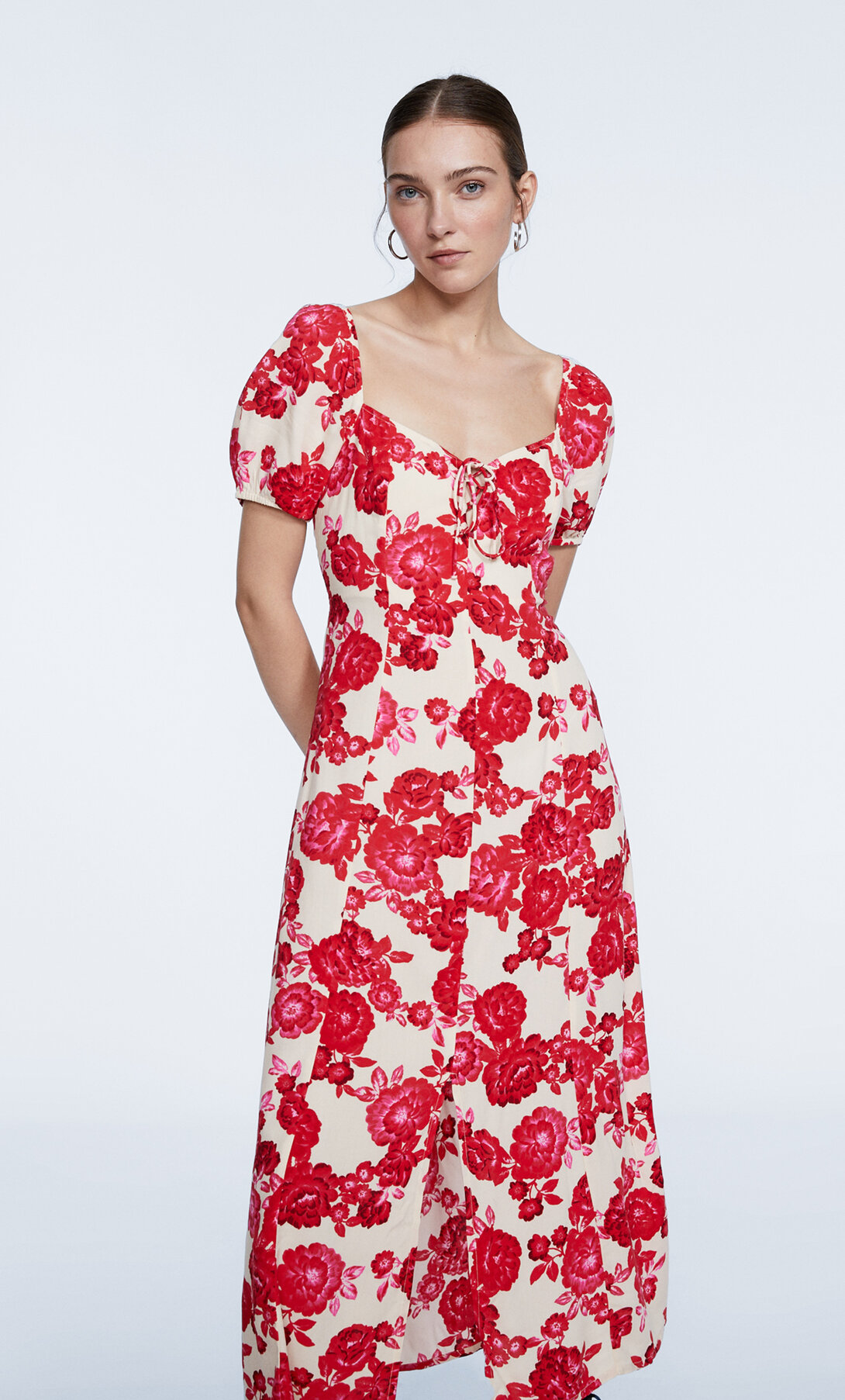 Lace-up floral midi dress - Women's 