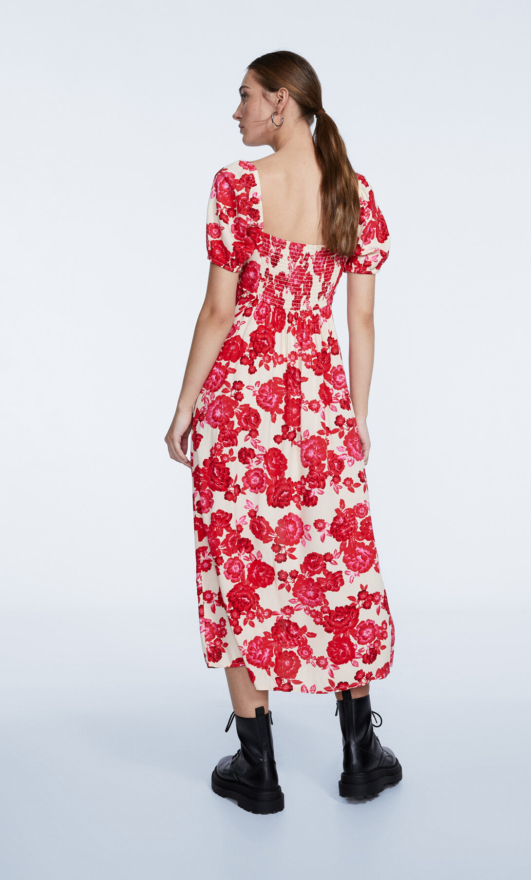 Lace-up floral midi dress - Women's 