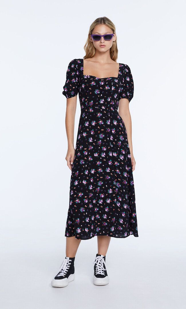 Stradivarius Robe Lacée Imprimée Noir L